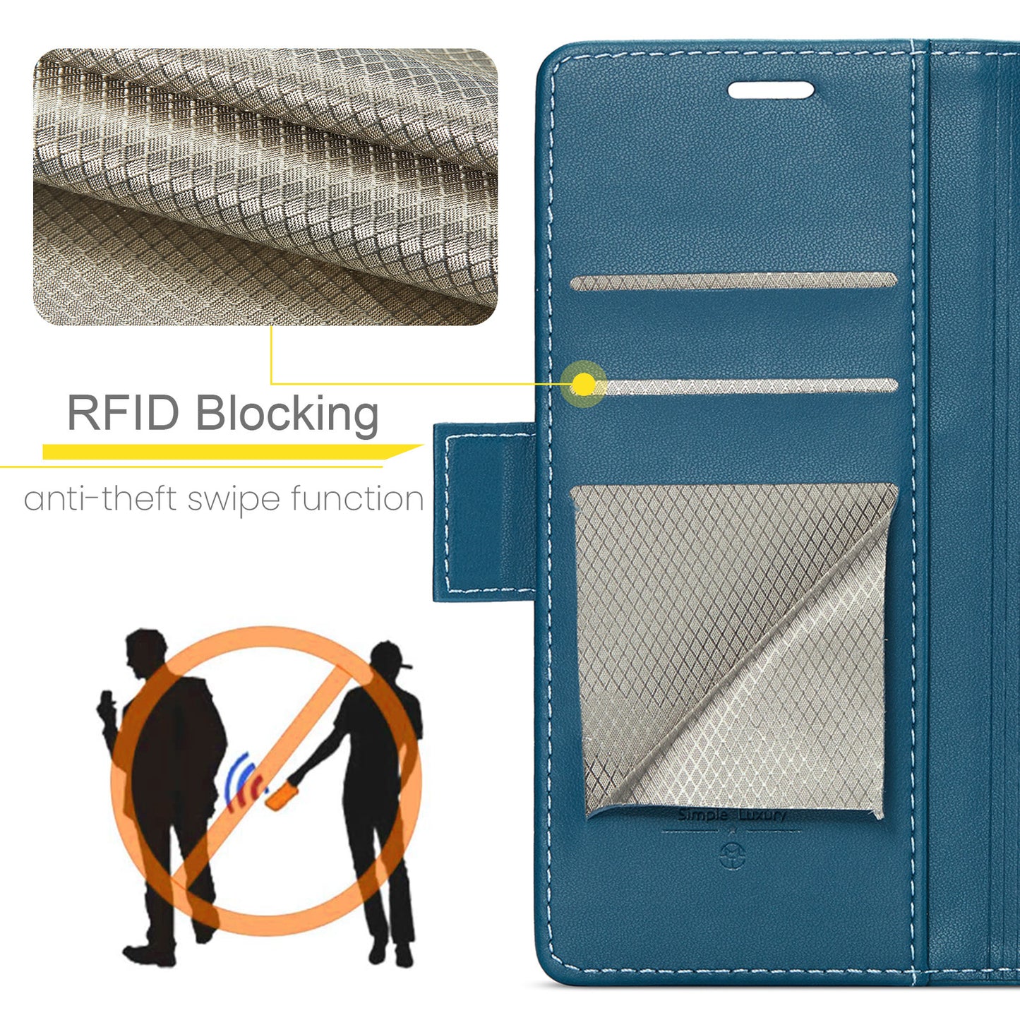Caseme RFID Blocking Leather Case for Realme C55 , Wallet Stand Anti-drop Phone Cover - Blue