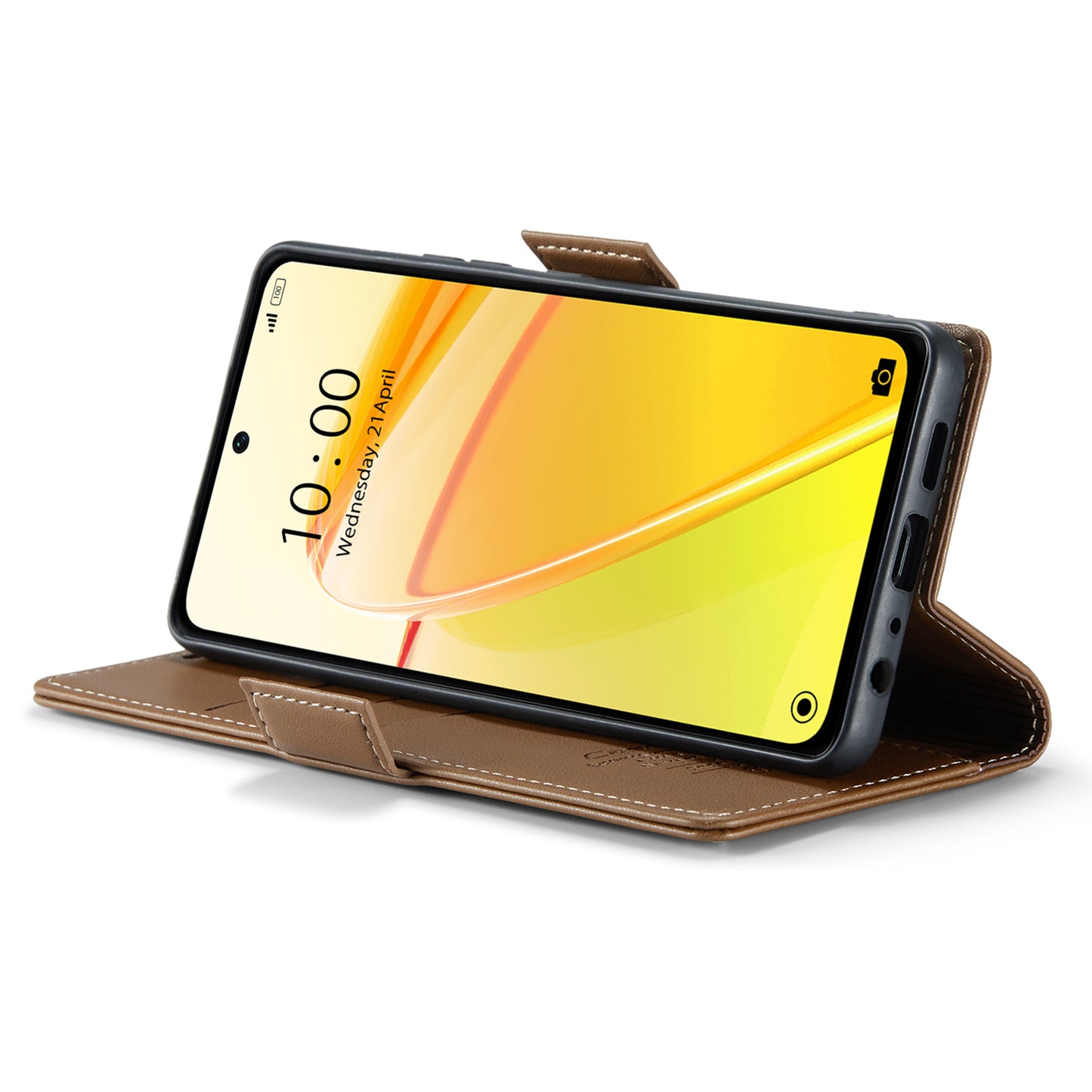 Caseme RFID Blocking Leather Case for Realme C55 , Wallet Stand Anti-drop Phone Cover - Brown