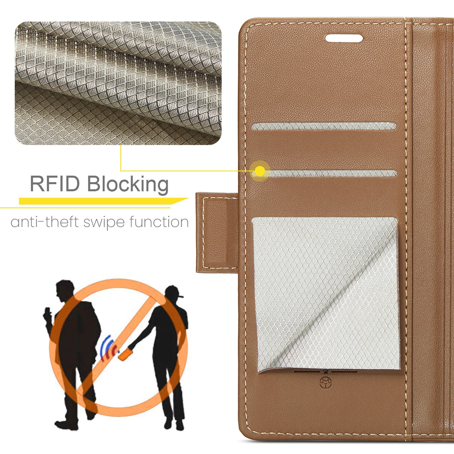 Caseme RFID Blocking Leather Case for Realme C55 , Wallet Stand Anti-drop Phone Cover - Brown