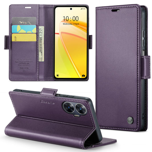 Caseme RFID Blocking Leather Case for Realme C55 , Wallet Stand Anti-drop Phone Cover - Purple