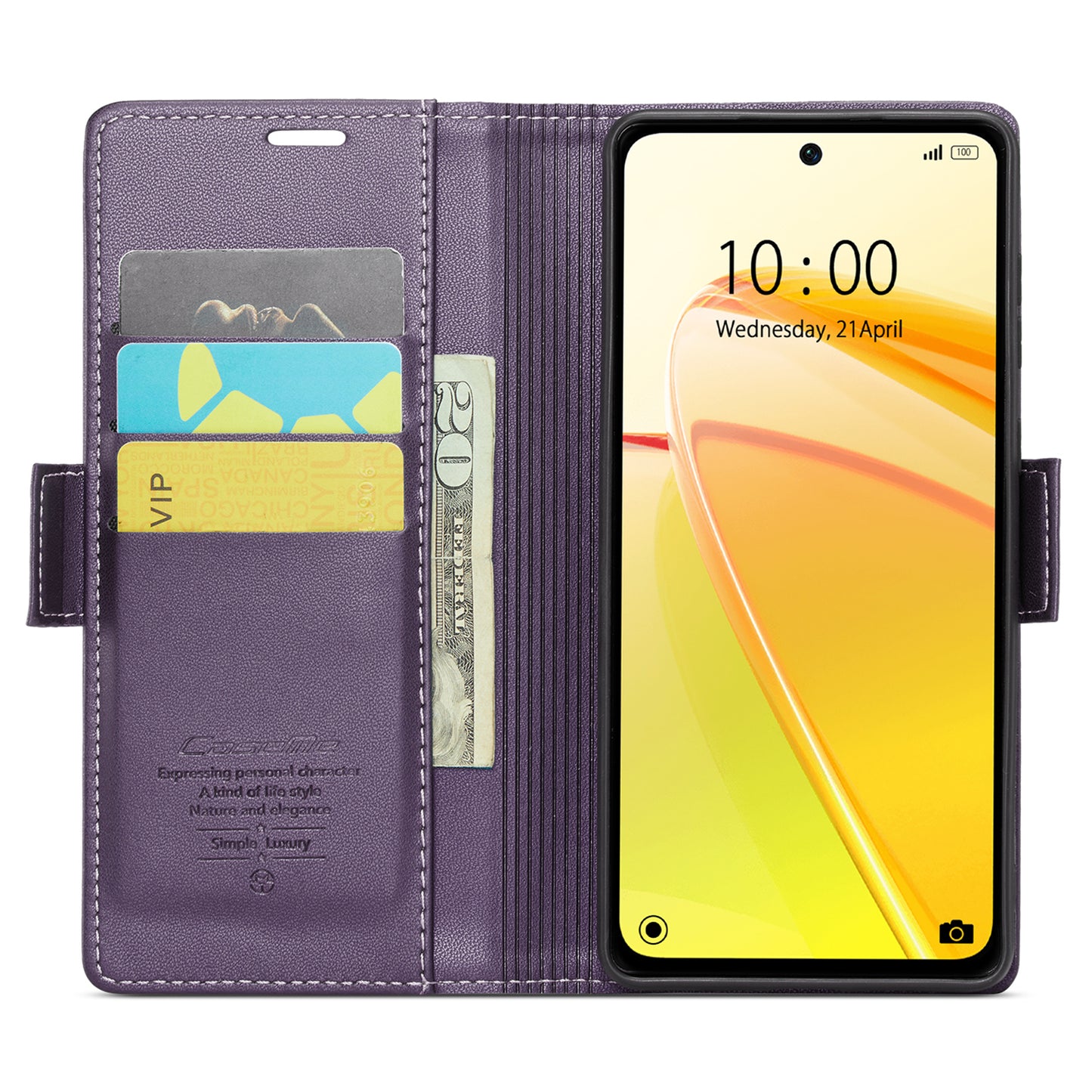 Caseme RFID Blocking Leather Case for Realme C55 , Wallet Stand Anti-drop Phone Cover - Purple