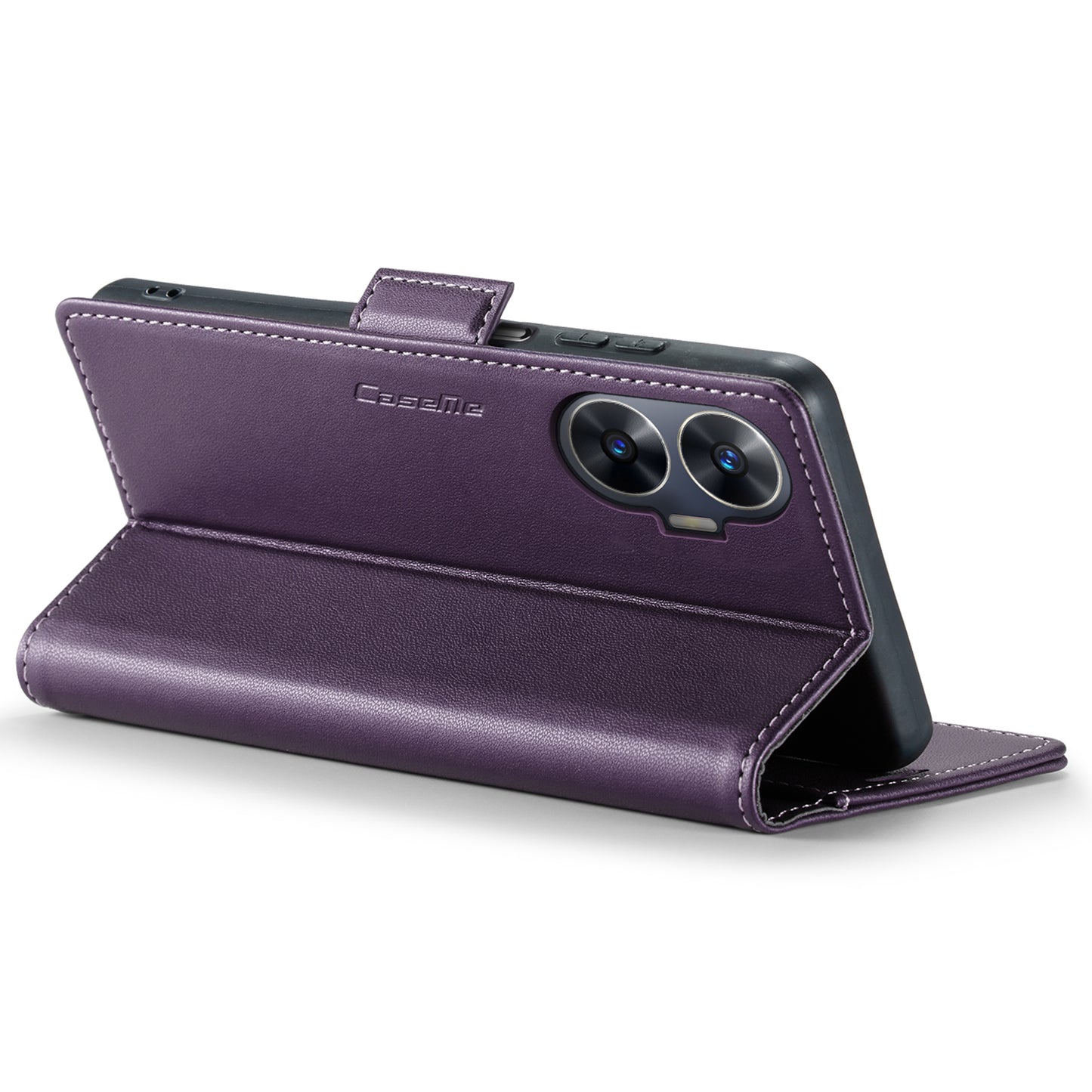 Caseme RFID Blocking Leather Case for Realme C55 , Wallet Stand Anti-drop Phone Cover - Purple