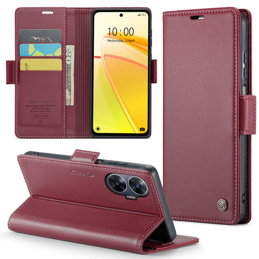 Caseme RFID Blocking Leather Case for Realme C55 , Wallet Stand Anti-drop Phone Cover - Red