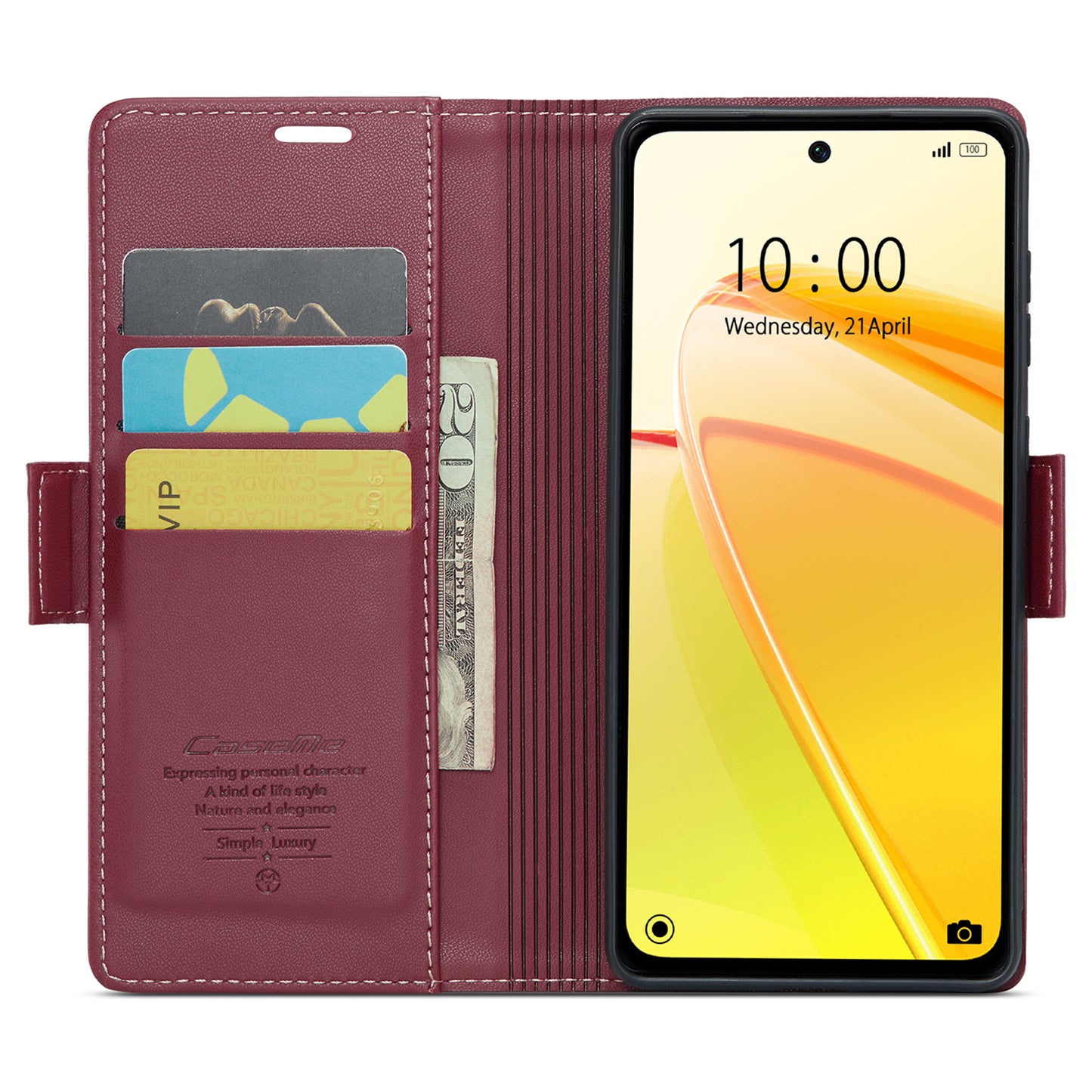Caseme RFID Blocking Leather Case for Realme C55 , Wallet Stand Anti-drop Phone Cover - Red