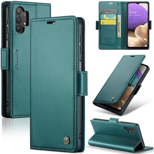 Caseme 023 Series For Samsung Galaxy A32 5G / M32 5G RFID Blocking Phone Wallet Case PU Leather Stand Phone Cover - Green