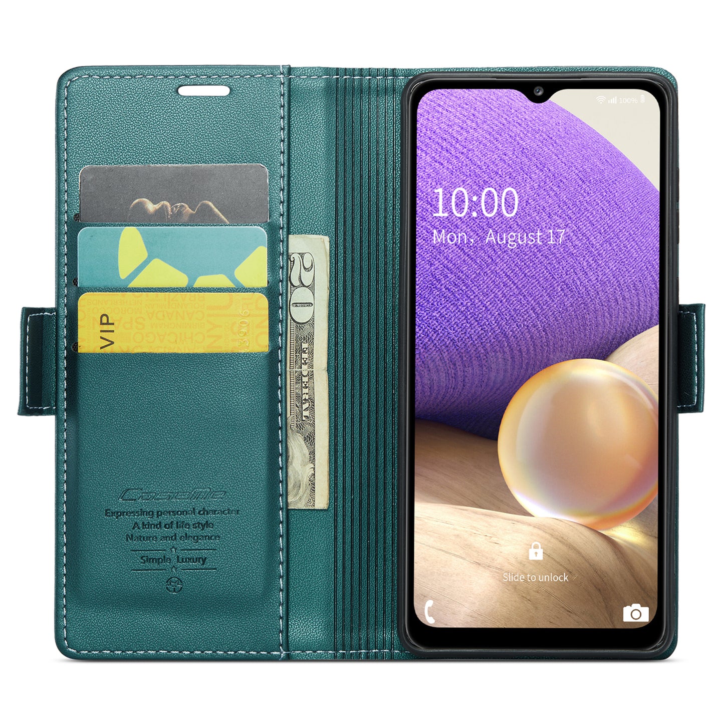 Caseme 023 Series For Samsung Galaxy A32 5G / M32 5G RFID Blocking Phone Wallet Case PU Leather Stand Phone Cover - Green