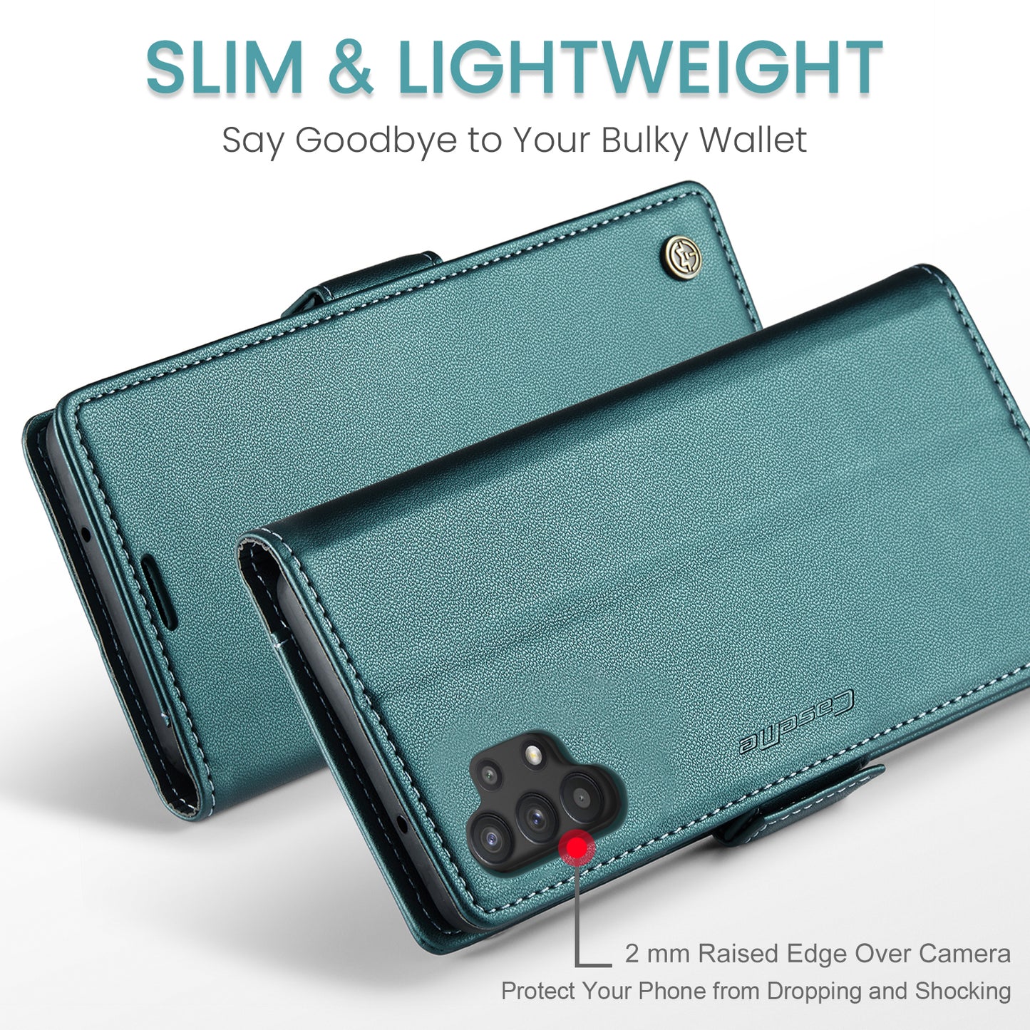Caseme 023 Series For Samsung Galaxy A32 5G / M32 5G RFID Blocking Phone Wallet Case PU Leather Stand Phone Cover - Green