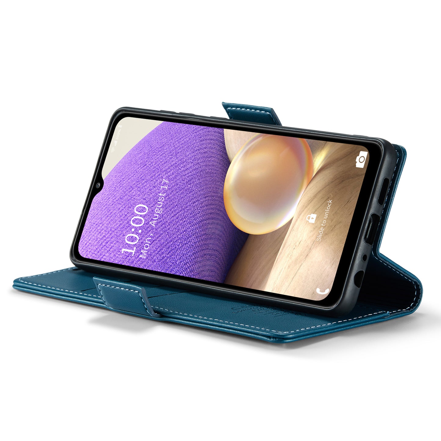 Caseme 023 Series For Samsung Galaxy A32 5G / M32 5G RFID Blocking Phone Wallet Case PU Leather Stand Phone Cover - Blue