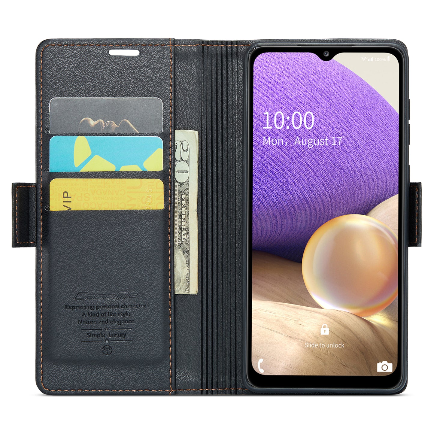Caseme 023 Series For Samsung Galaxy A32 5G / M32 5G RFID Blocking Phone Wallet Case PU Leather Stand Phone Cover - Black