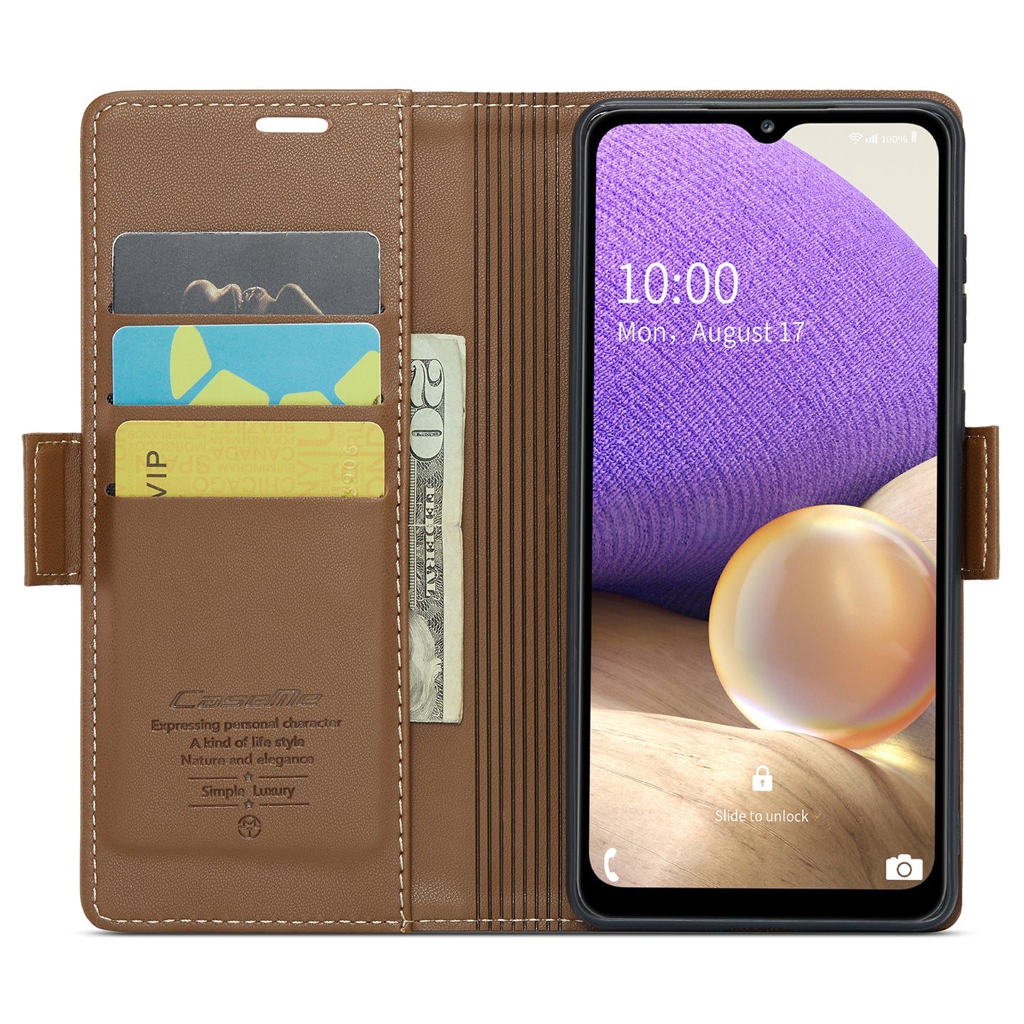 Caseme 023 Series For Samsung Galaxy A32 5G / M32 5G RFID Blocking Phone Wallet Case PU Leather Stand Phone Cover - Brown