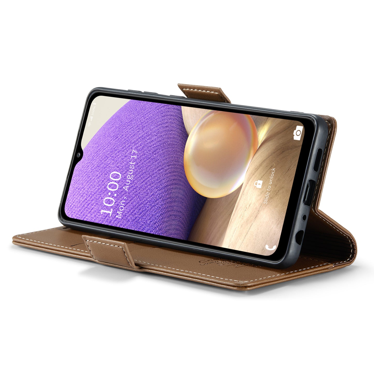 Caseme 023 Series For Samsung Galaxy A32 5G / M32 5G RFID Blocking Phone Wallet Case PU Leather Stand Phone Cover - Brown