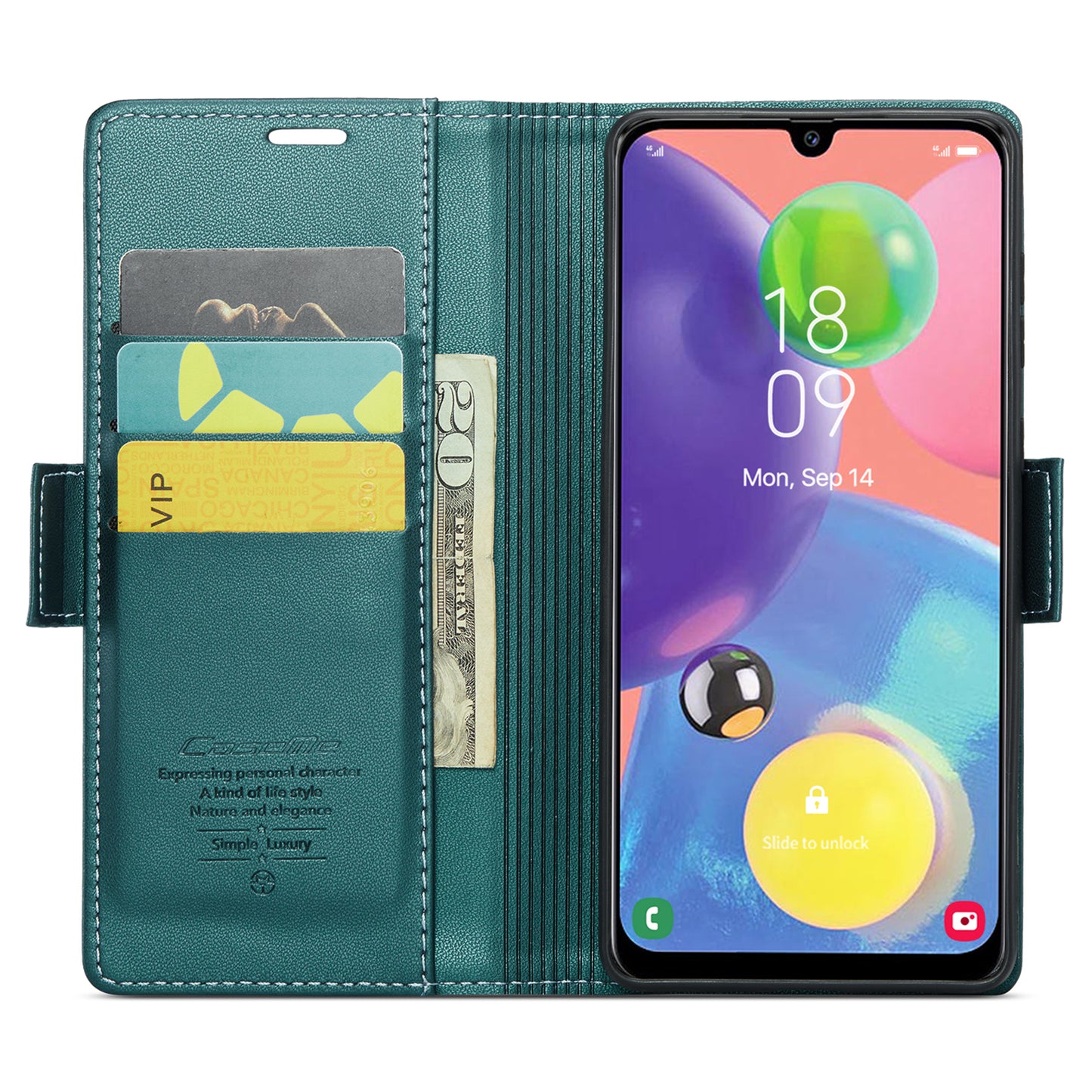 Caseme 023 Series For Samsung Galaxy A70 / A70s Wallet Stand Phone Leather Case RFID Blocking Phone Cover - Green