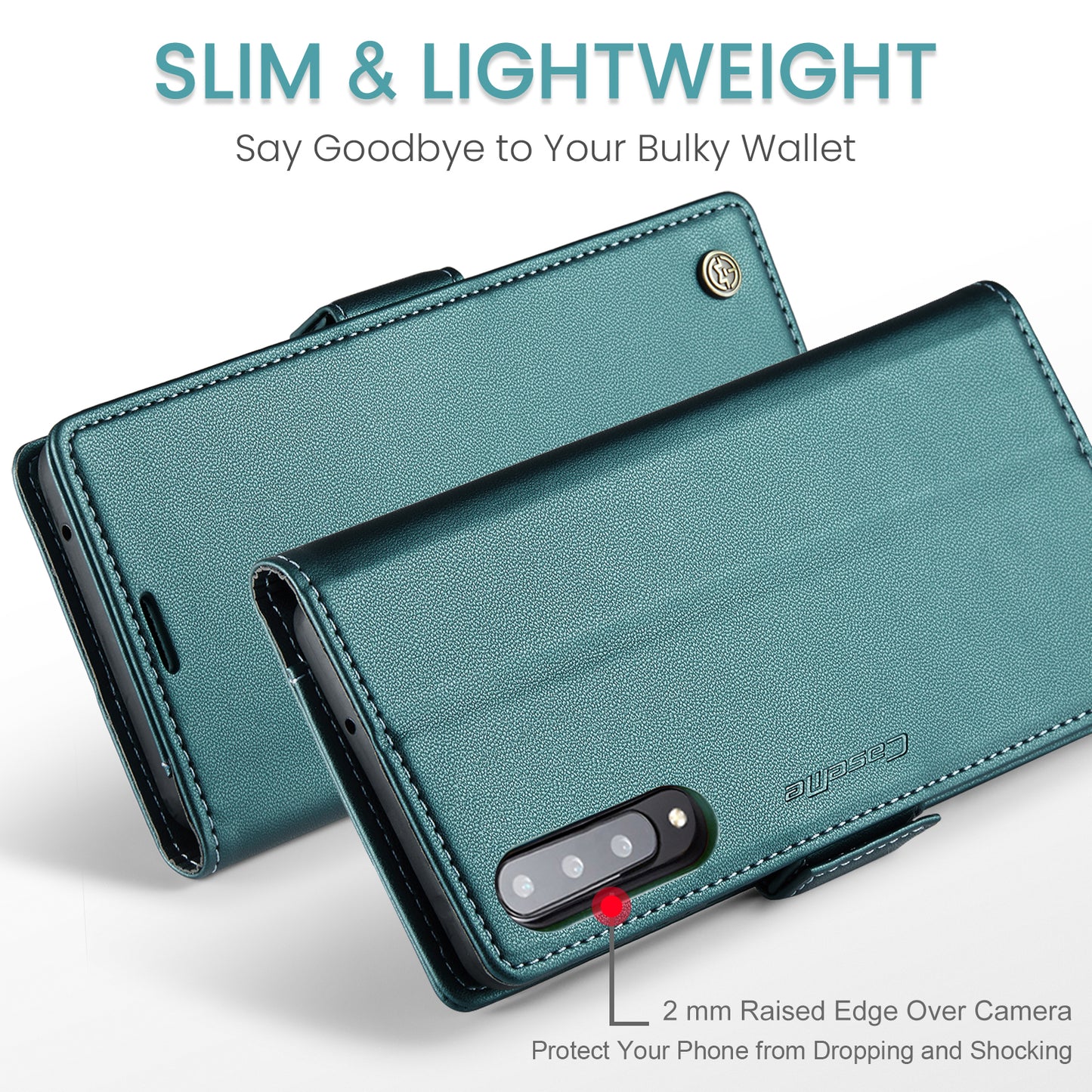 Caseme 023 Series For Samsung Galaxy A70 / A70s Wallet Stand Phone Leather Case RFID Blocking Phone Cover - Green