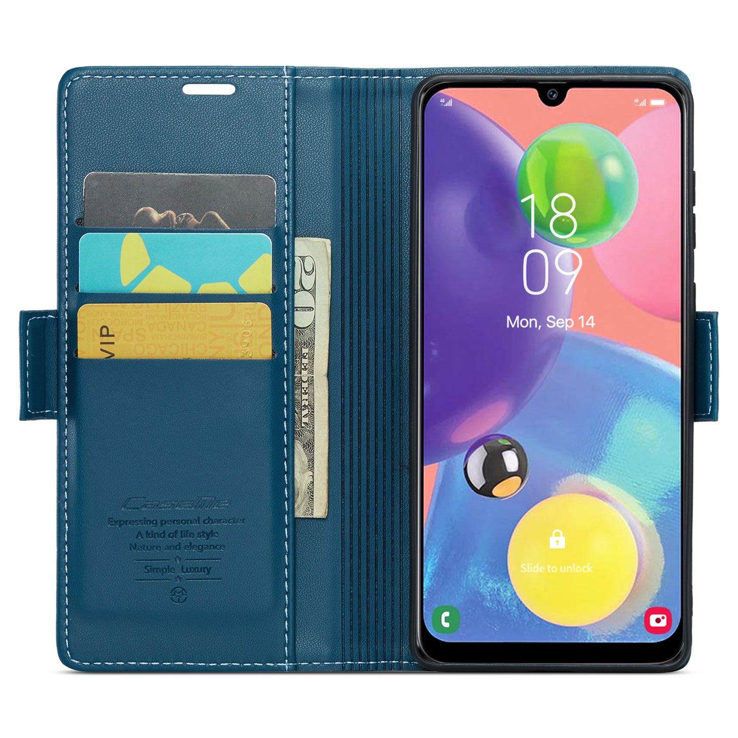 Caseme 023 Series For Samsung Galaxy A70 / A70s Wallet Stand Phone Leather Case RFID Blocking Phone Cover - Blue