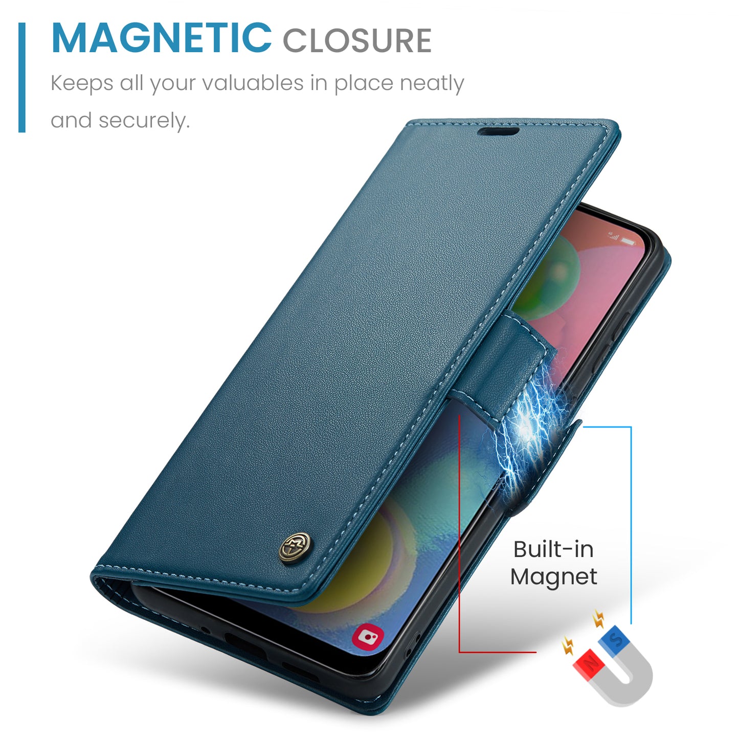 Caseme 023 Series For Samsung Galaxy A70 / A70s Wallet Stand Phone Leather Case RFID Blocking Phone Cover - Blue