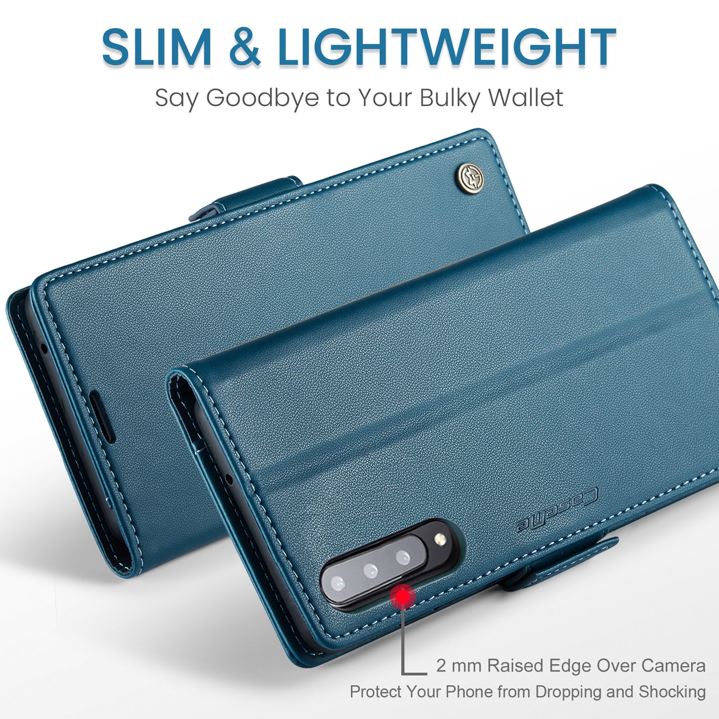 Caseme 023 Series For Samsung Galaxy A70 / A70s Wallet Stand Phone Leather Case RFID Blocking Phone Cover - Blue