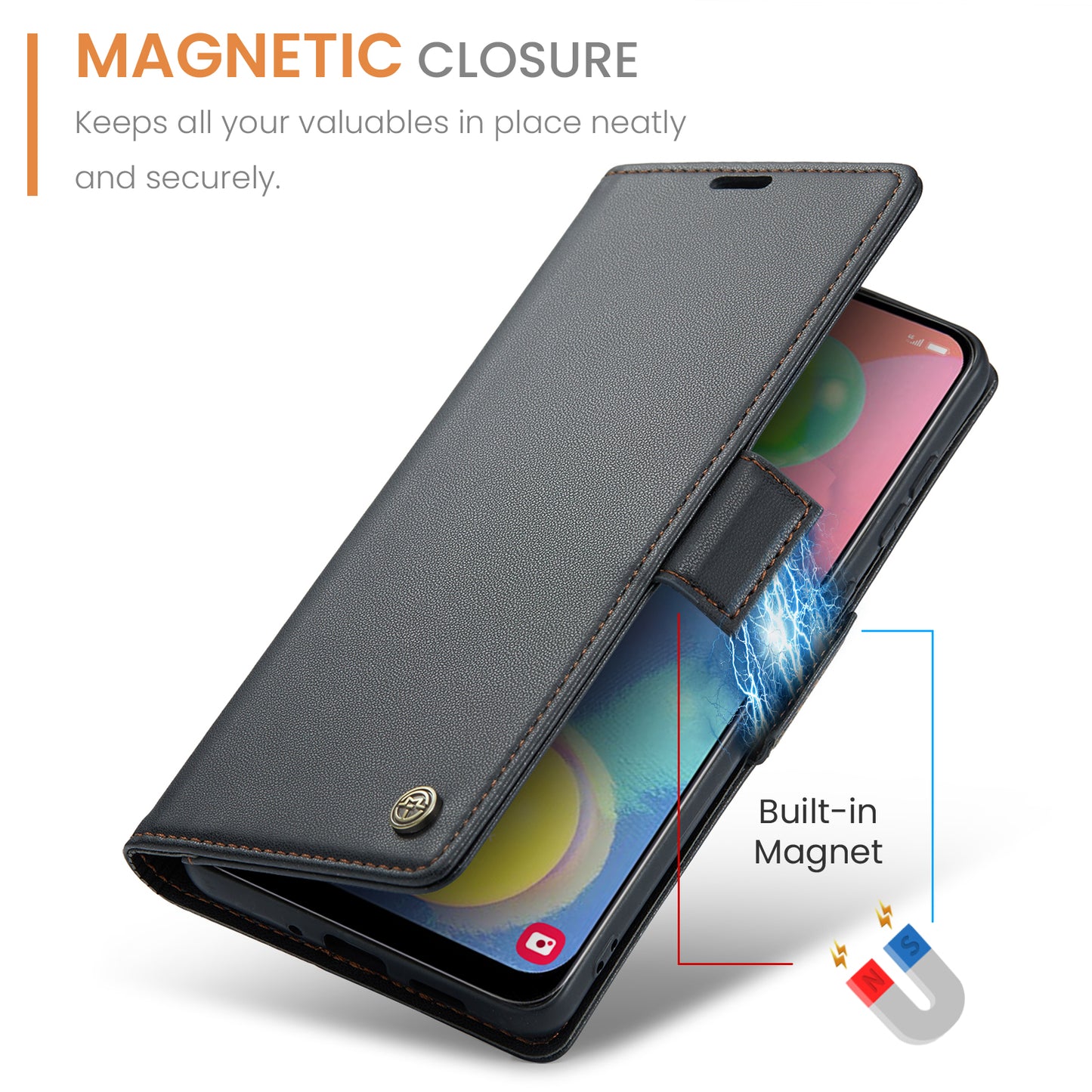 Caseme 023 Series For Samsung Galaxy A70 / A70s Wallet Stand Phone Leather Case RFID Blocking Phone Cover - Black