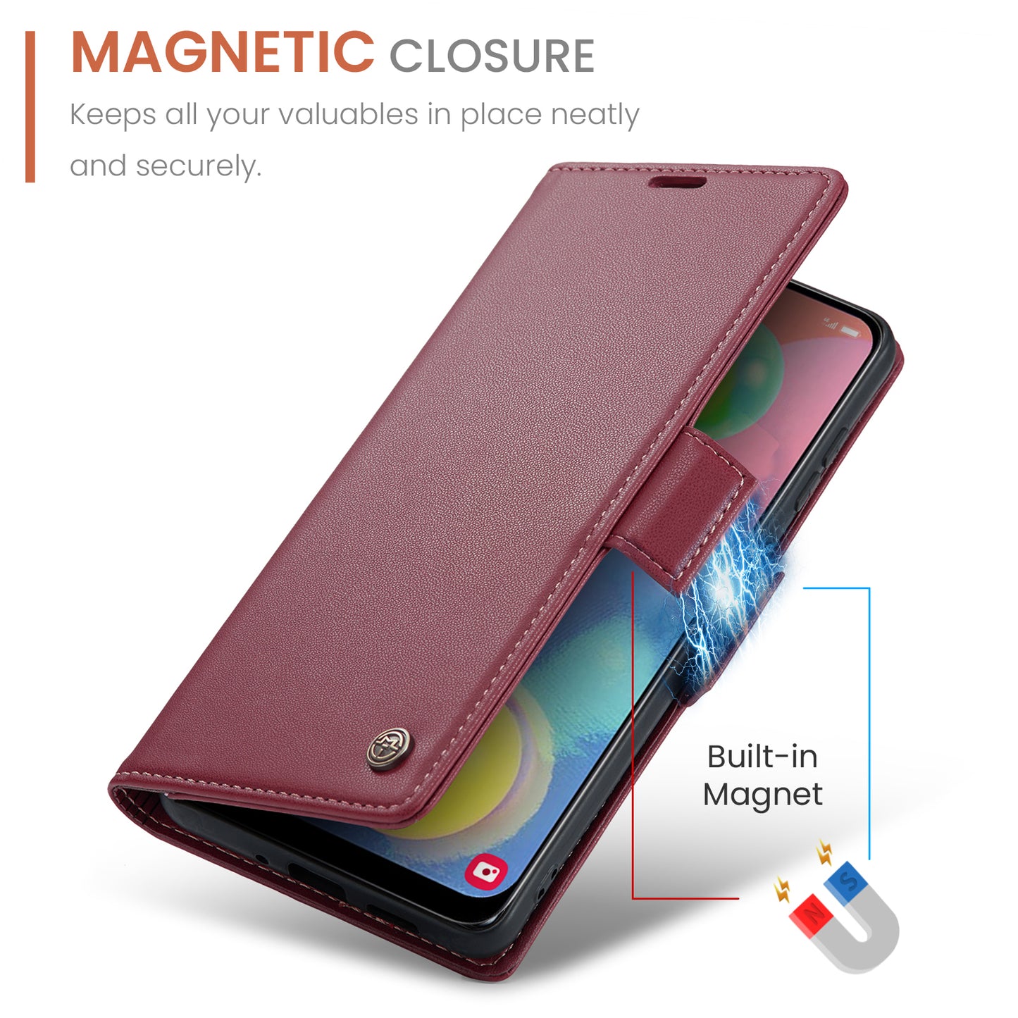Caseme 023 Series For Samsung Galaxy A70 / A70s Wallet Stand Phone Leather Case RFID Blocking Phone Cover - Red