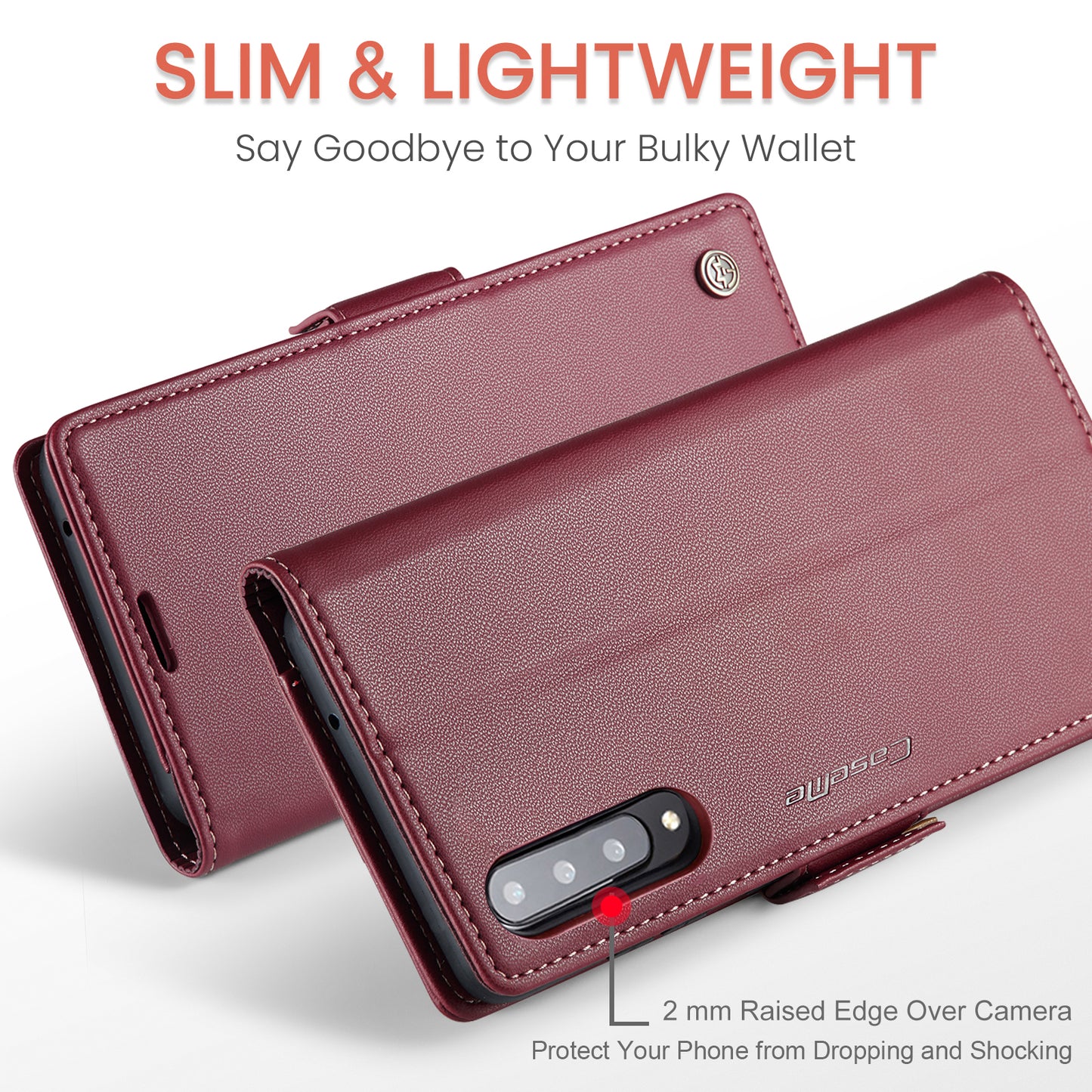 Caseme 023 Series For Samsung Galaxy A70 / A70s Wallet Stand Phone Leather Case RFID Blocking Phone Cover - Red