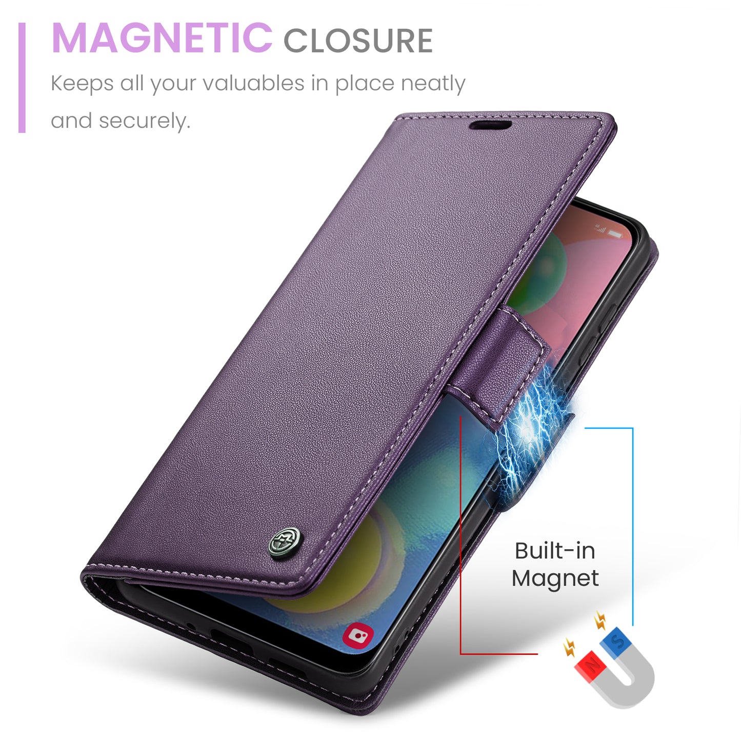 Caseme 023 Series For Samsung Galaxy A70 / A70s Wallet Stand Phone Leather Case RFID Blocking Phone Cover - Purple