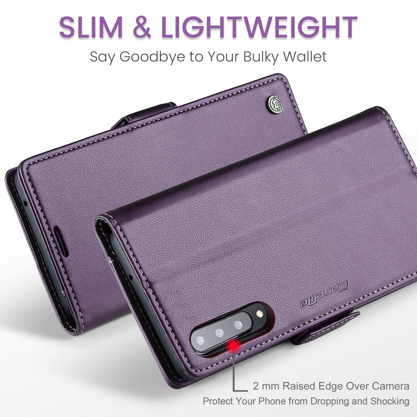 Caseme 023 Series For Samsung Galaxy A70 / A70s Wallet Stand Phone Leather Case RFID Blocking Phone Cover - Purple
