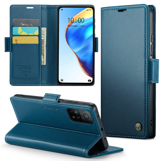 Caseme 023 Series For Xiaomi Mi 10T 5G / Mi 10T Pro 5G / Redmi K30S RFID Blocking PU Leather Wallet Case Stand Phone Cover - Blue