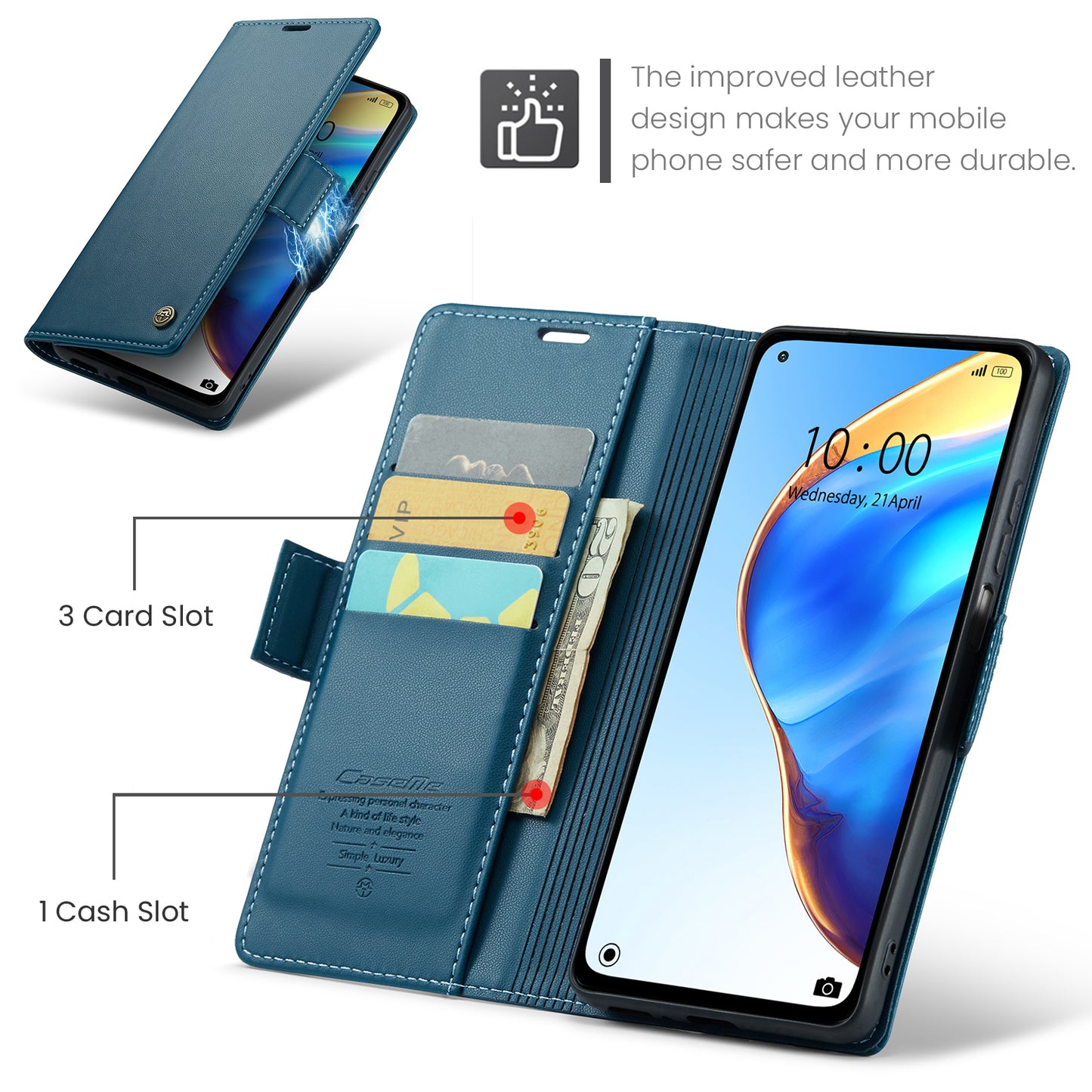 Caseme 023 Series For Xiaomi Mi 10T 5G / Mi 10T Pro 5G / Redmi K30S RFID Blocking PU Leather Wallet Case Stand Phone Cover - Blue