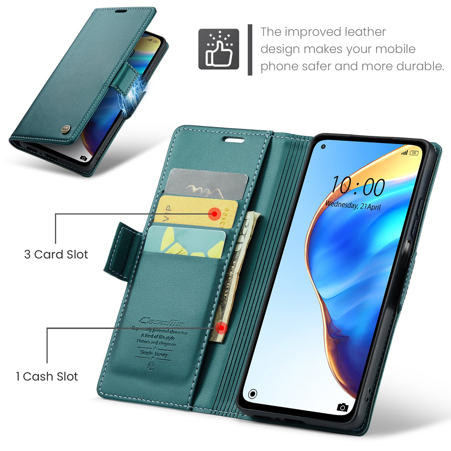 Caseme 023 Series For Xiaomi Mi 10T 5G / Mi 10T Pro 5G / Redmi K30S RFID Blocking PU Leather Wallet Case Stand Phone Cover - Green