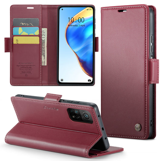 Caseme 023 Series For Xiaomi Mi 10T 5G / Mi 10T Pro 5G / Redmi K30S RFID Blocking PU Leather Wallet Case Stand Phone Cover - Red