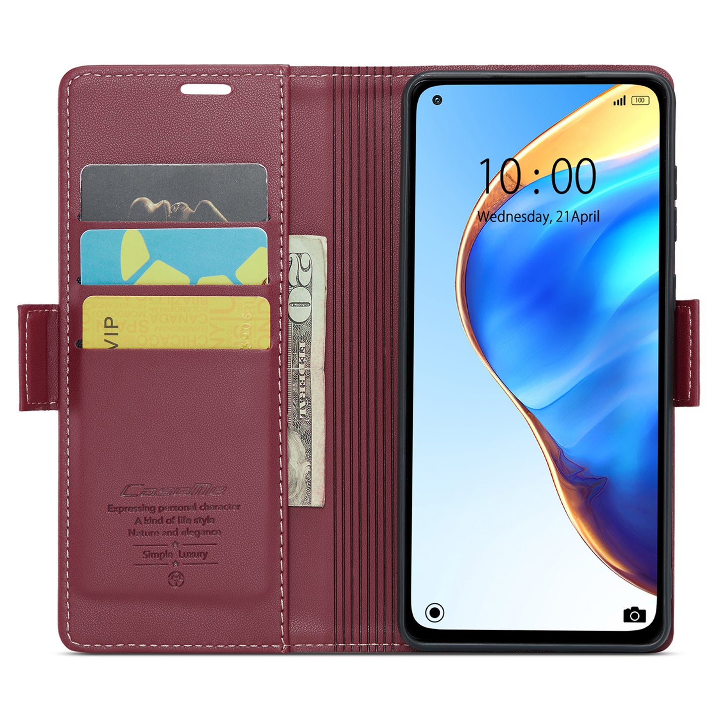Caseme 023 Series For Xiaomi Mi 10T 5G / Mi 10T Pro 5G / Redmi K30S RFID Blocking PU Leather Wallet Case Stand Phone Cover - Red