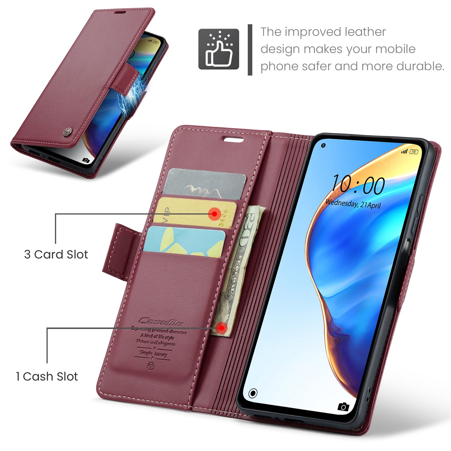 Caseme 023 Series For Xiaomi Mi 10T 5G / Mi 10T Pro 5G / Redmi K30S RFID Blocking PU Leather Wallet Case Stand Phone Cover - Red