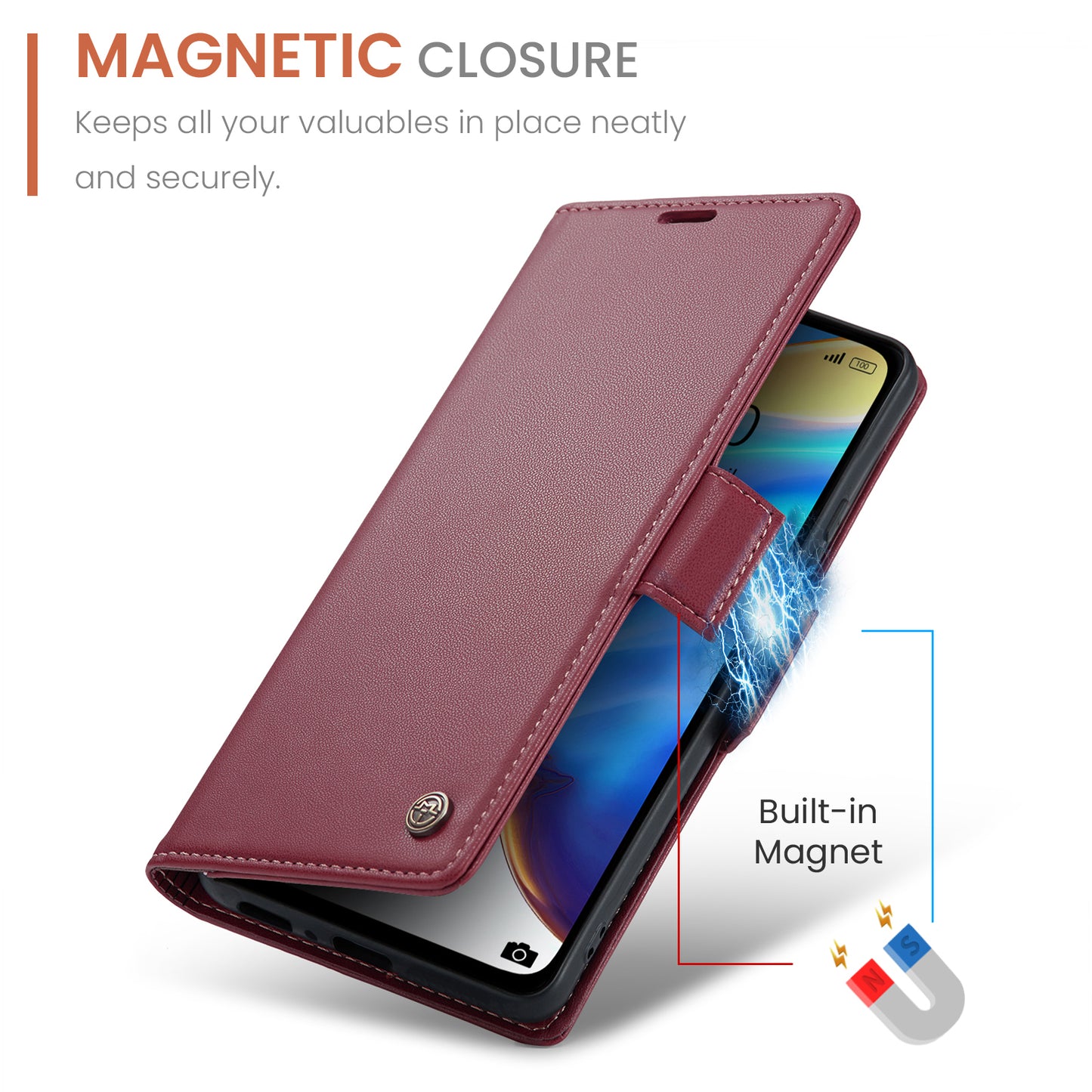 Caseme 023 Series For Xiaomi Mi 10T 5G / Mi 10T Pro 5G / Redmi K30S RFID Blocking PU Leather Wallet Case Stand Phone Cover - Red