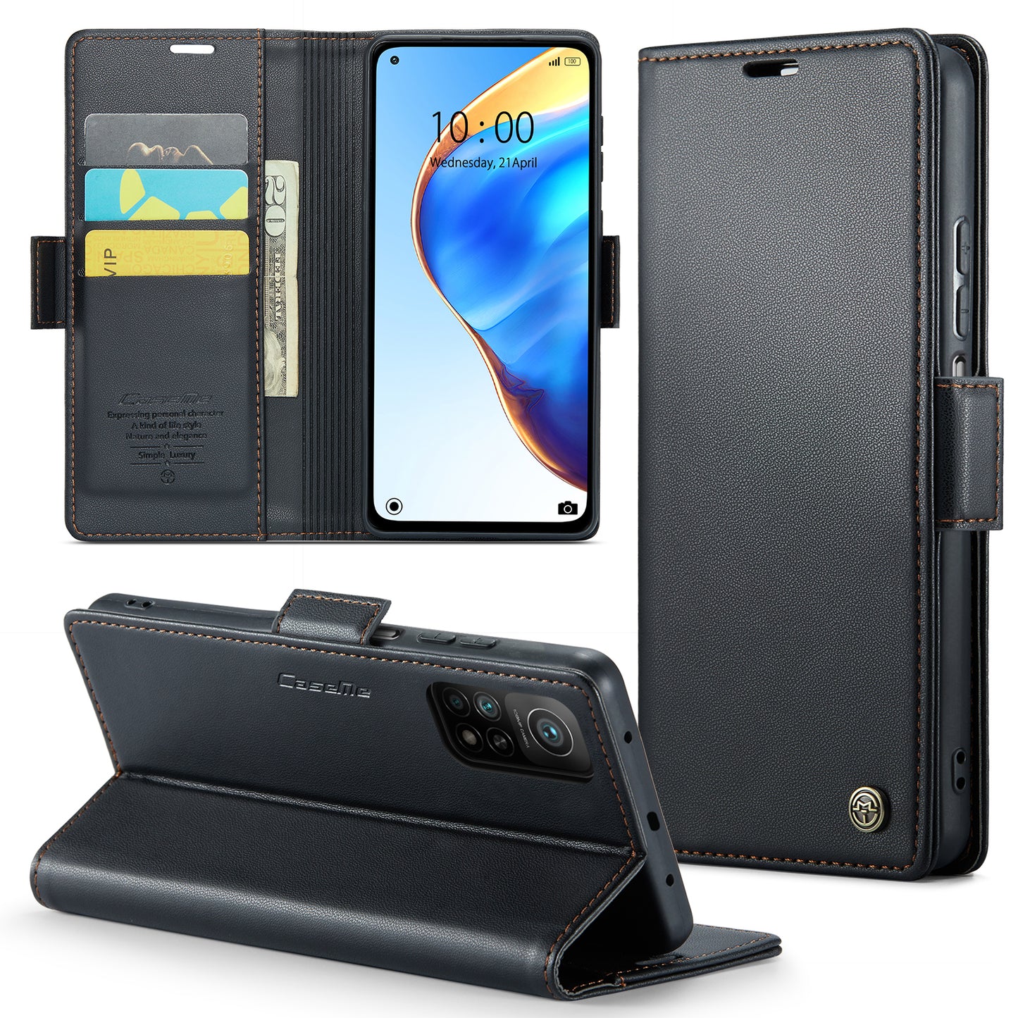 Caseme 023 Series For Xiaomi Mi 10T 5G / Mi 10T Pro 5G / Redmi K30S RFID Blocking PU Leather Wallet Case Stand Phone Cover - Black