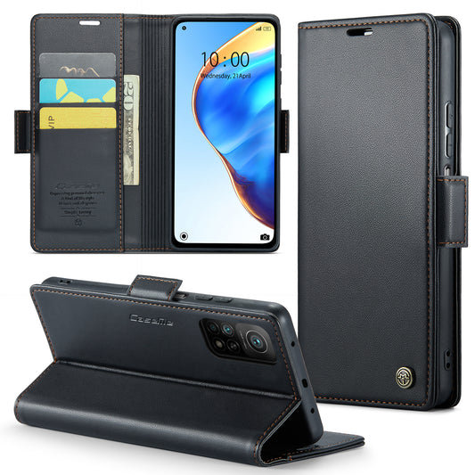 Caseme 023 Series For Xiaomi Mi 10T 5G / Mi 10T Pro 5G / Redmi K30S RFID Blocking PU Leather Wallet Case Stand Phone Cover - Black
