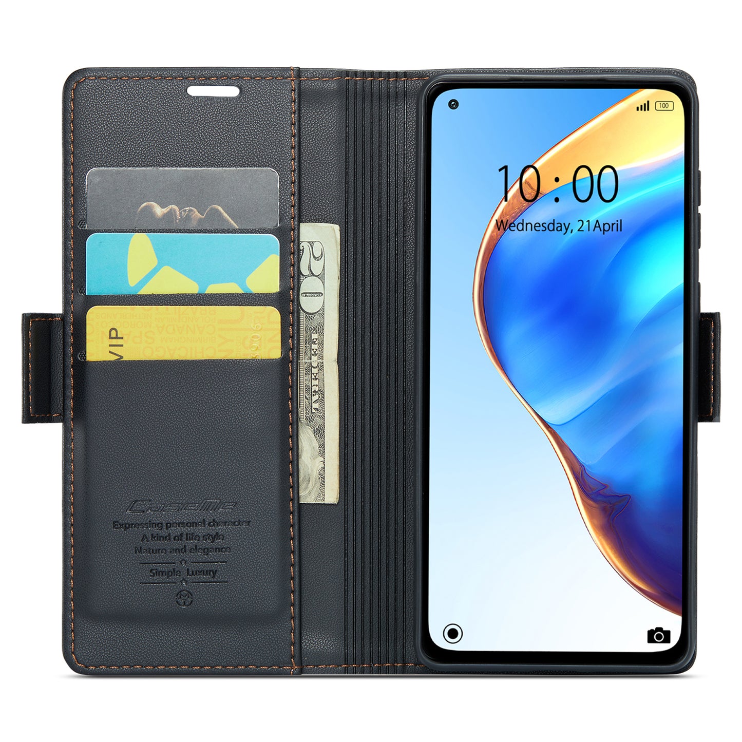Caseme 023 Series For Xiaomi Mi 10T 5G / Mi 10T Pro 5G / Redmi K30S RFID Blocking PU Leather Wallet Case Stand Phone Cover - Black
