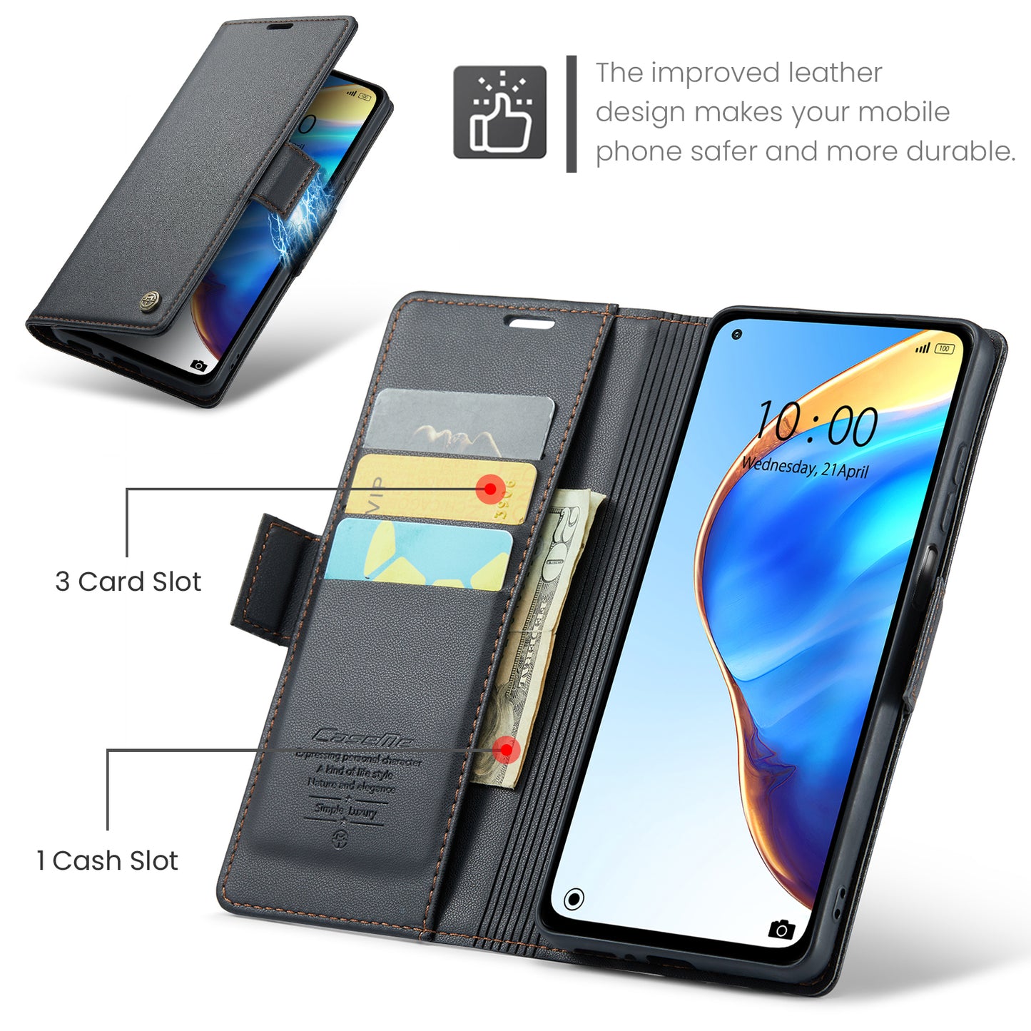 Caseme 023 Series For Xiaomi Mi 10T 5G / Mi 10T Pro 5G / Redmi K30S RFID Blocking PU Leather Wallet Case Stand Phone Cover - Black