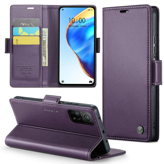 Caseme 023 Series For Xiaomi Mi 10T 5G / Mi 10T Pro 5G / Redmi K30S RFID Blocking PU Leather Wallet Case Stand Phone Cover - Purple