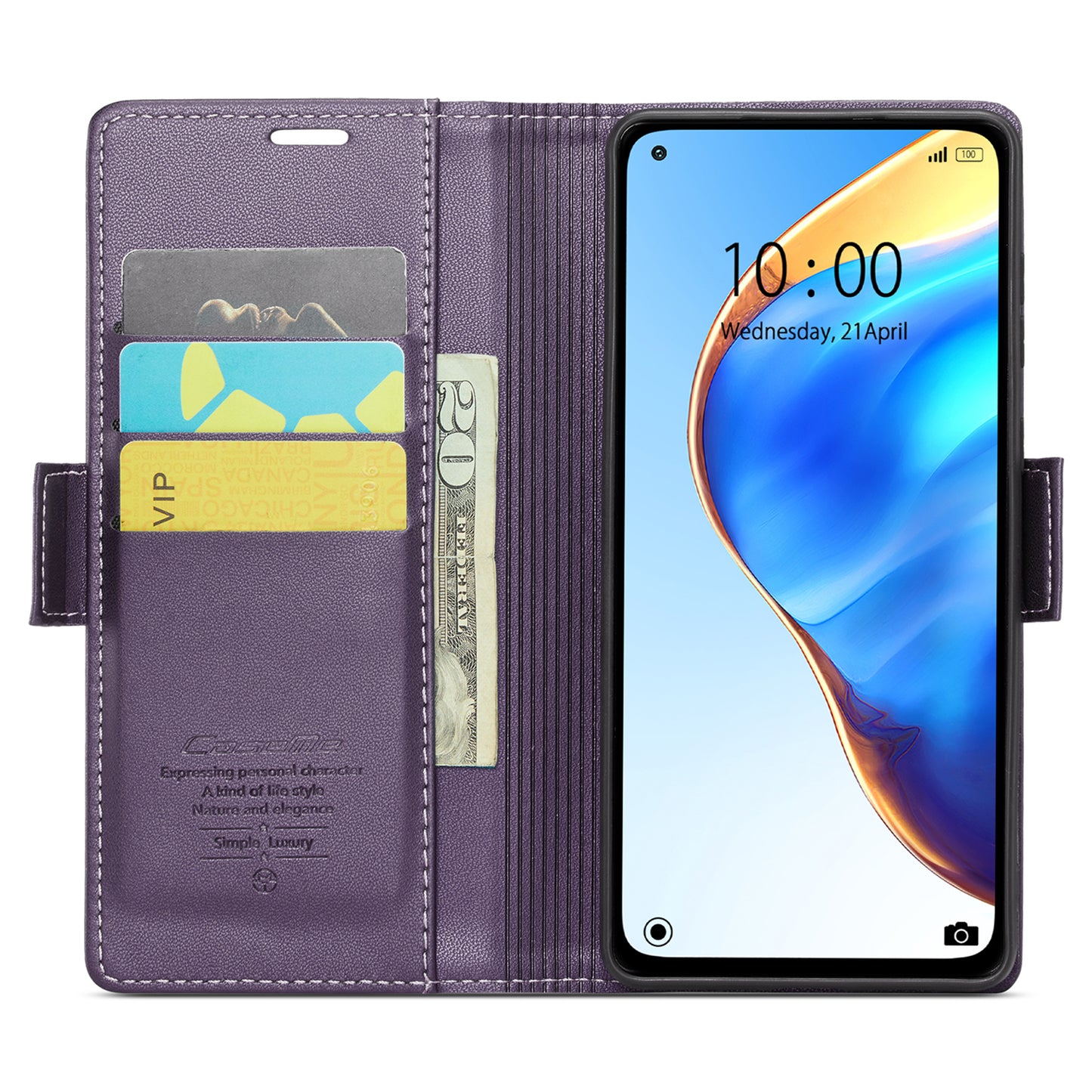 Caseme 023 Series For Xiaomi Mi 10T 5G / Mi 10T Pro 5G / Redmi K30S RFID Blocking PU Leather Wallet Case Stand Phone Cover - Purple