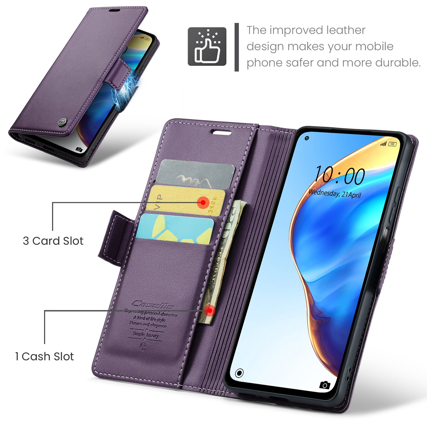 Caseme 023 Series For Xiaomi Mi 10T 5G / Mi 10T Pro 5G / Redmi K30S RFID Blocking PU Leather Wallet Case Stand Phone Cover - Purple