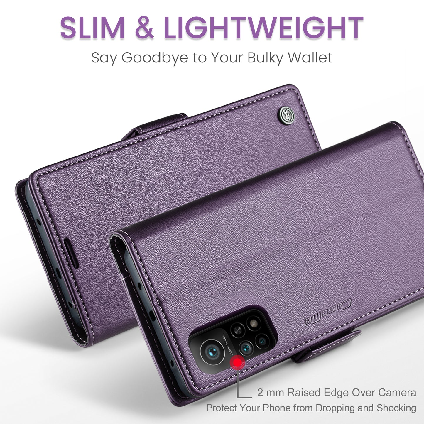 Caseme 023 Series For Xiaomi Mi 10T 5G / Mi 10T Pro 5G / Redmi K30S RFID Blocking PU Leather Wallet Case Stand Phone Cover - Purple