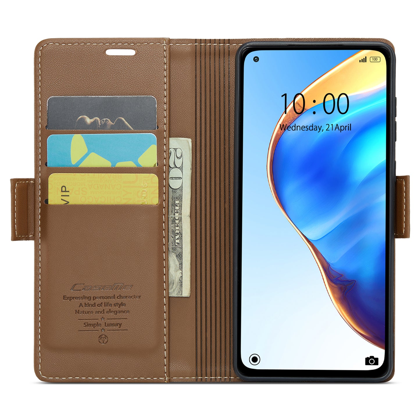 Caseme 023 Series For Xiaomi Mi 10T 5G / Mi 10T Pro 5G / Redmi K30S RFID Blocking PU Leather Wallet Case Stand Phone Cover - Brown