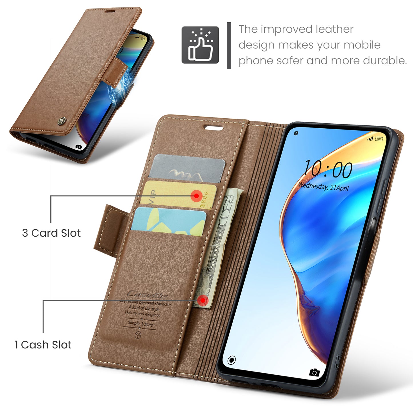 Caseme 023 Series For Xiaomi Mi 10T 5G / Mi 10T Pro 5G / Redmi K30S RFID Blocking PU Leather Wallet Case Stand Phone Cover - Brown