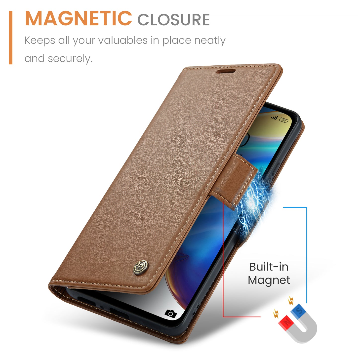 Caseme 023 Series For Xiaomi Mi 10T 5G / Mi 10T Pro 5G / Redmi K30S RFID Blocking PU Leather Wallet Case Stand Phone Cover - Brown