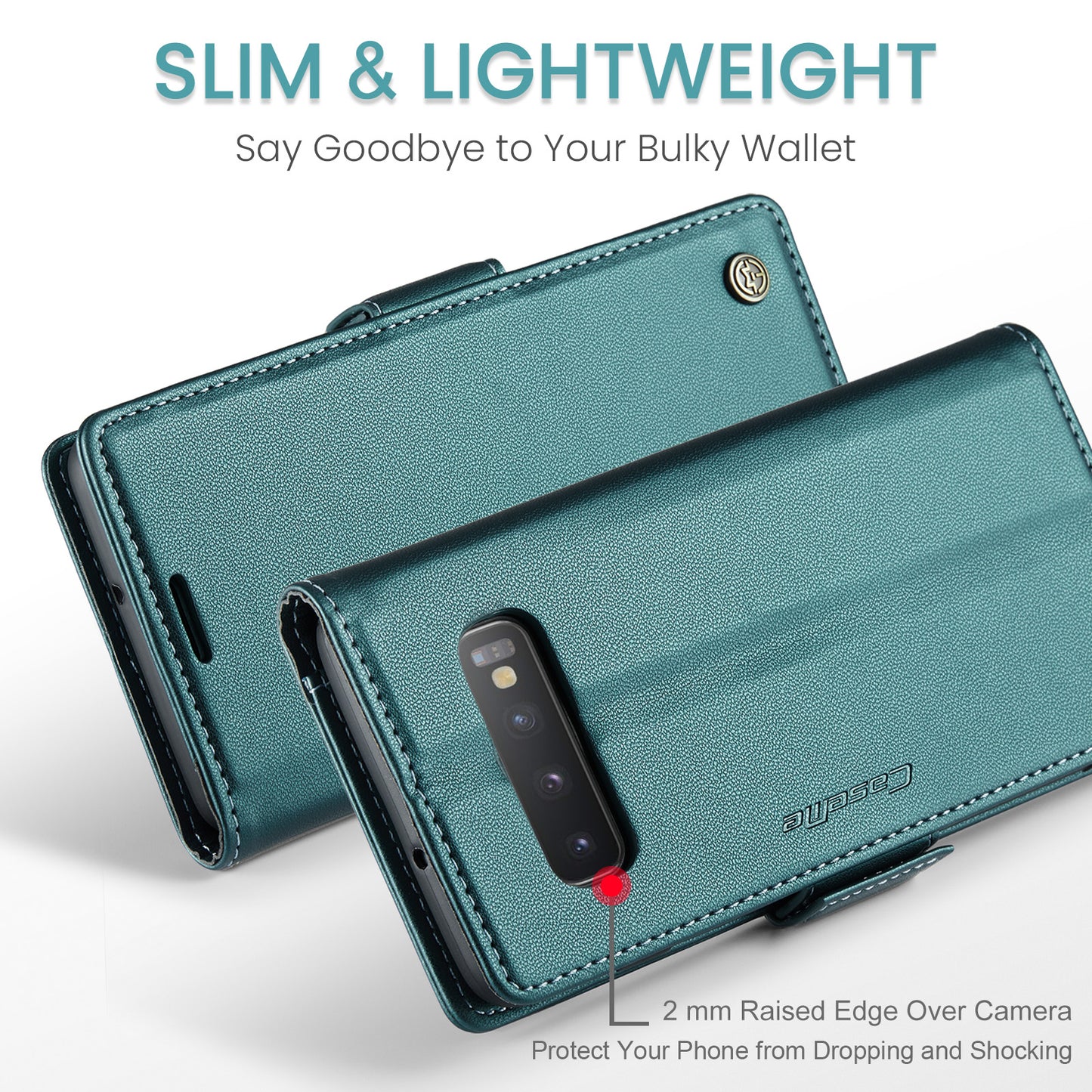 Caseme 023 Series For Samsung Galaxy S10 PU Leather RFID Blocking Case Wallet Stand Phone Cover - Green