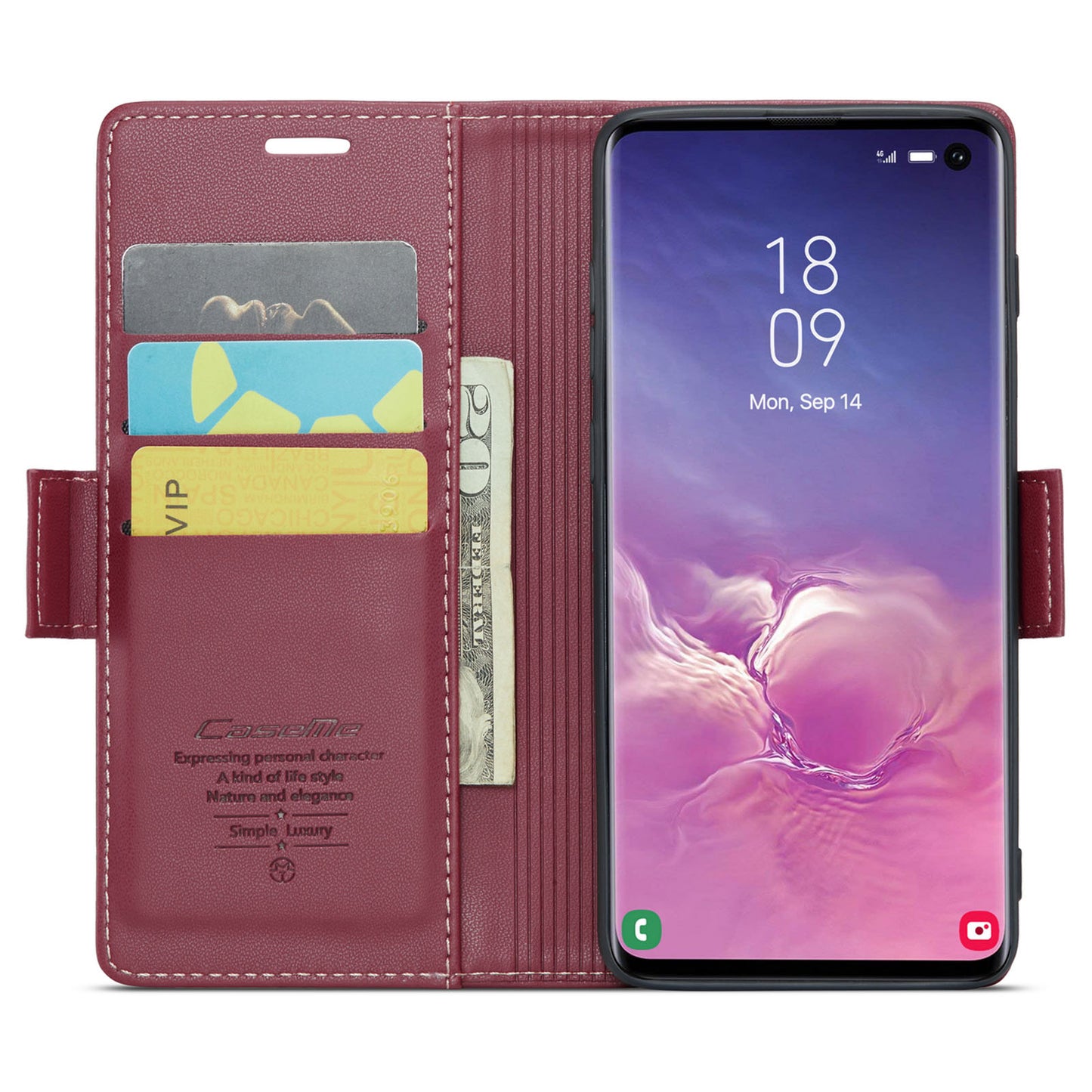 Caseme 023 Series For Samsung Galaxy S10 PU Leather RFID Blocking Case Wallet Stand Phone Cover - Red