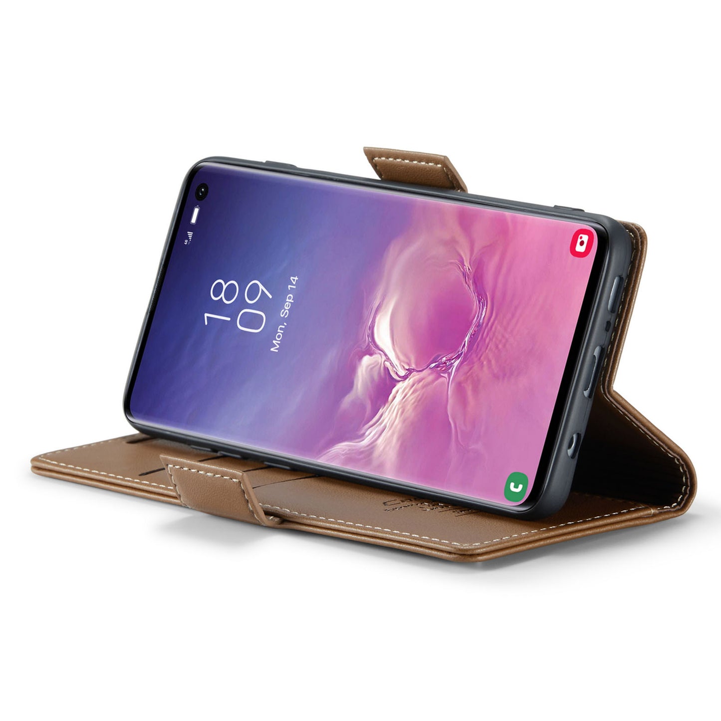 Caseme 023 Series For Samsung Galaxy S10 PU Leather RFID Blocking Case Wallet Stand Phone Cover - Brown