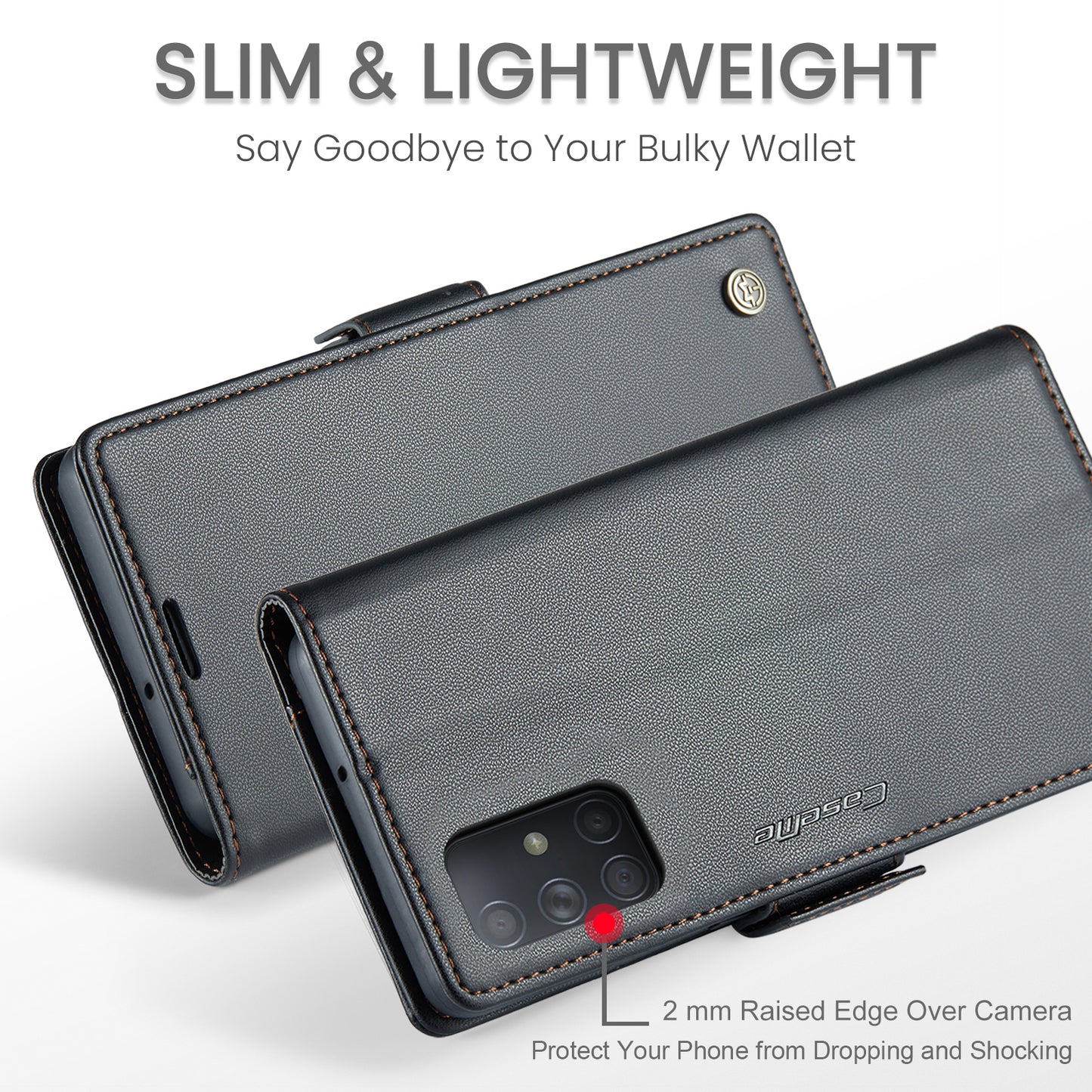 Caseme 023 Series For Samsung Galaxy A71 4G SM-A715 PU Leather Stand Phone Case RFID Blocking Wallet Cover - Black