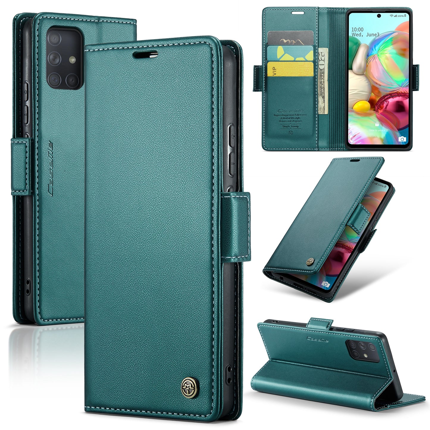 Caseme 023 Series For Samsung Galaxy A71 4G SM-A715 PU Leather Stand Phone Case RFID Blocking Wallet Cover - Green