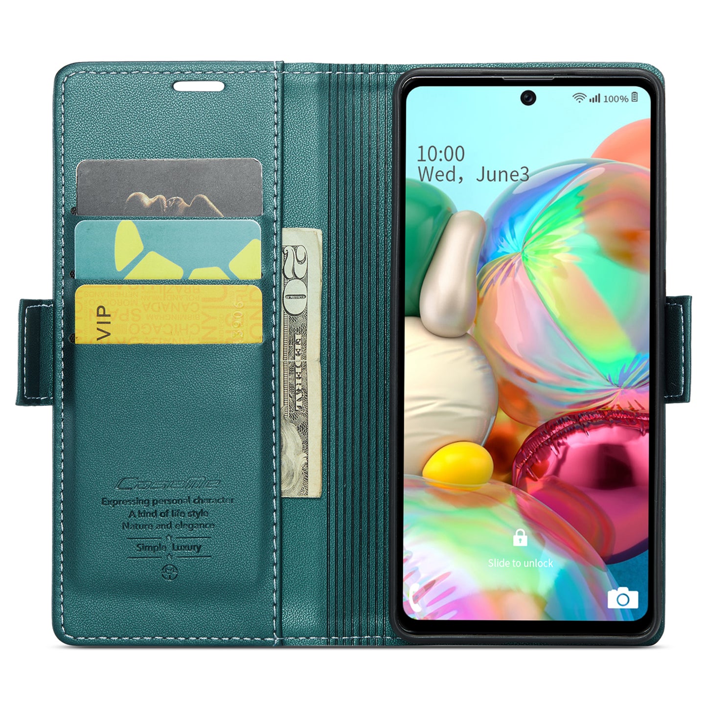 Caseme 023 Series For Samsung Galaxy A71 4G SM-A715 PU Leather Stand Phone Case RFID Blocking Wallet Cover - Green