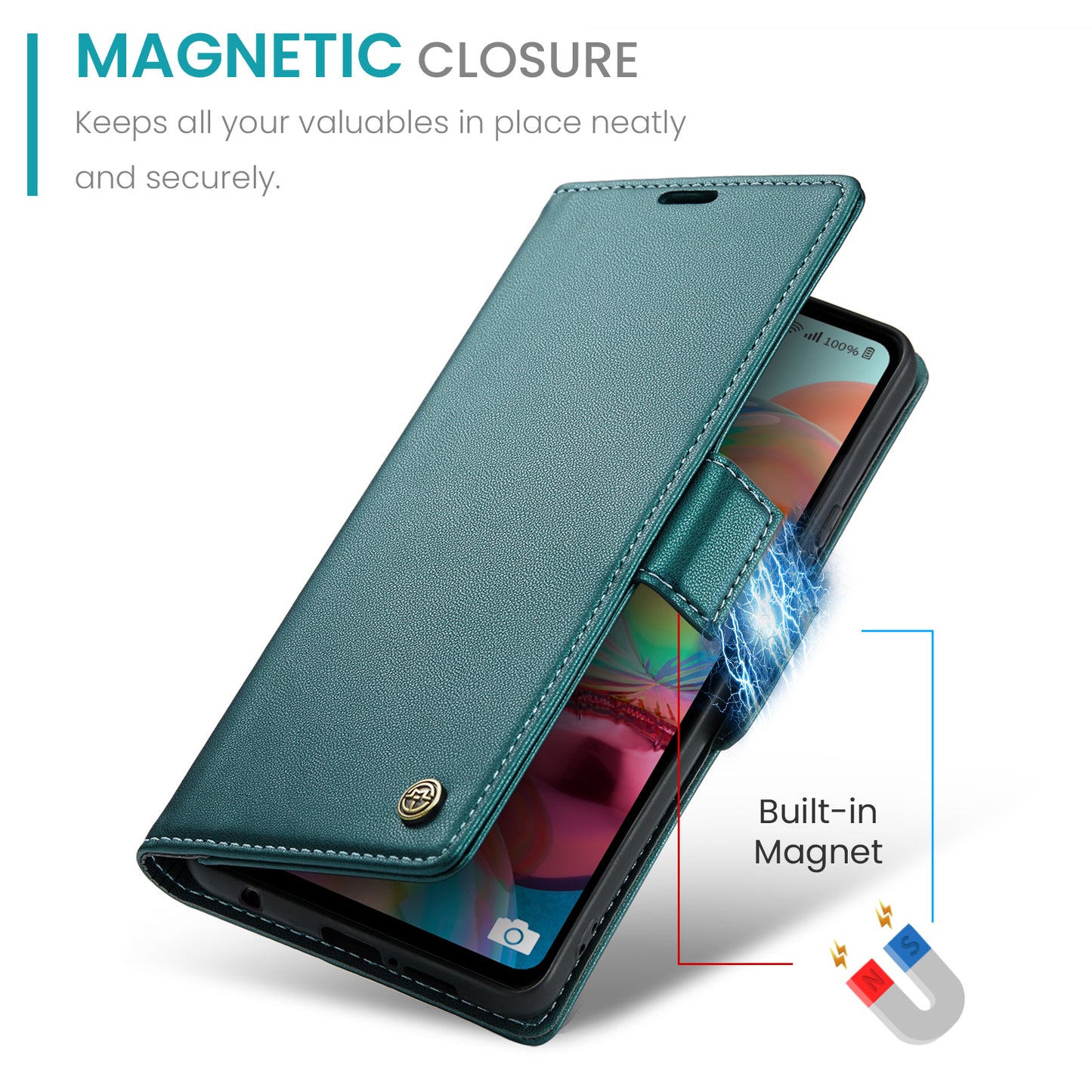 Caseme 023 Series For Samsung Galaxy A71 4G SM-A715 PU Leather Stand Phone Case RFID Blocking Wallet Cover - Green
